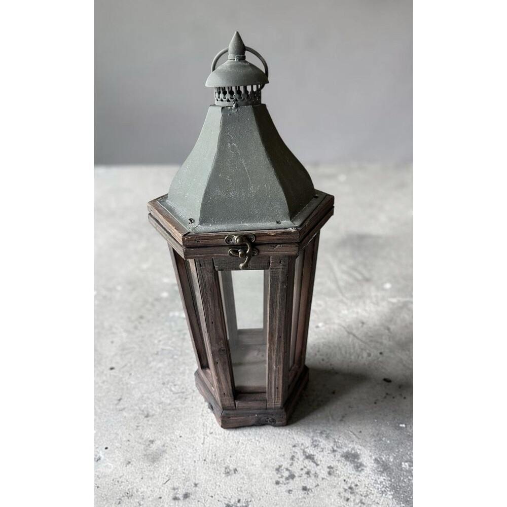 Pottery Barn Park Hill Small Rustic Wood Glass Lantern Weathered